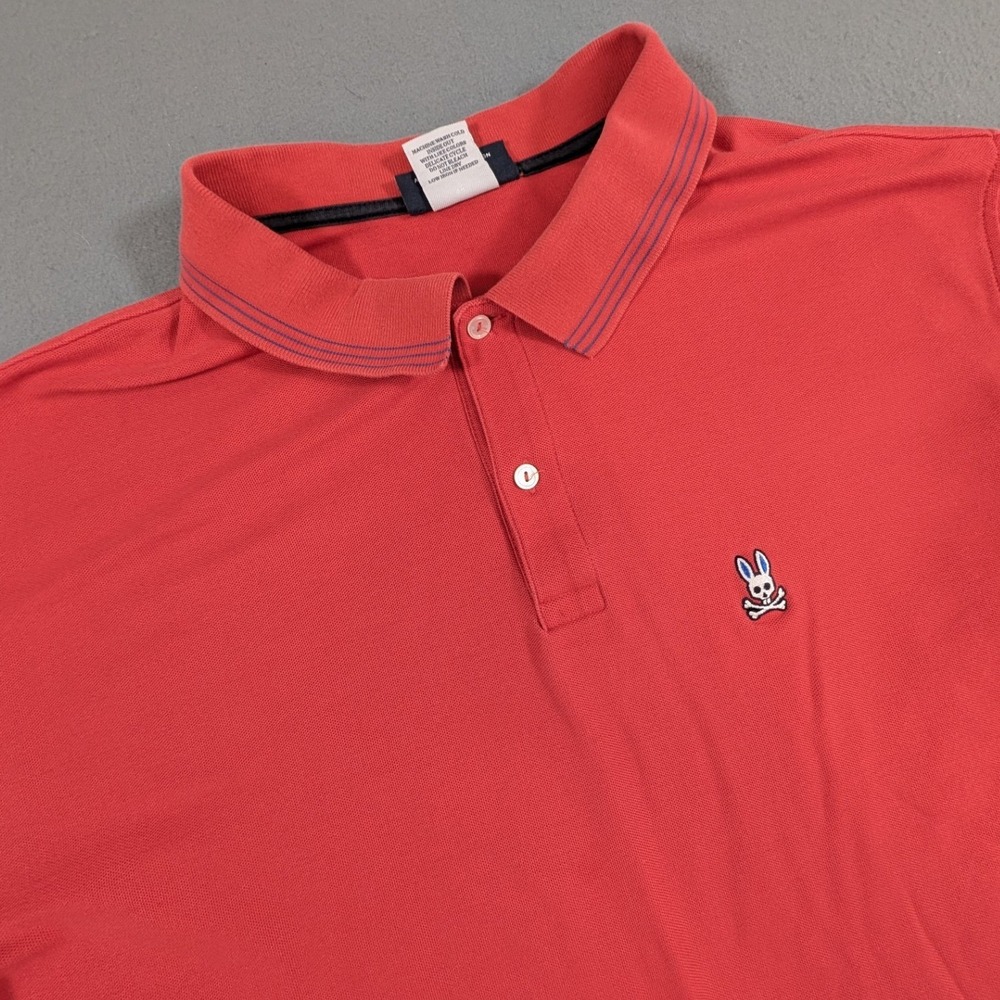 Psycho Bunny Polo Shirt Mens XL Red Pima Cotton Striped Trim Short Sleeve